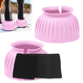Abbylike 1 Pair Horse Bell Boots Protect Against Hoof Impact Trauma Rubber Bell Boot for Cute Horse Care Turnout No Rub Design Quick Wrap Hook and Loop(Pink,Large)