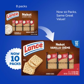 Lance Sandwich Cookies, Nekot Vanilla Creme, 10 Individually Wrapped Packs, 6 Sandwiches Each