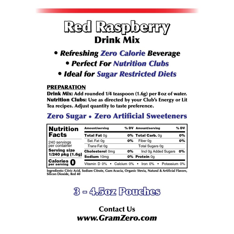 GramZero Red Raspberry Zero Calorie Sugar Free Drink Mix, Great