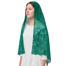 YHDDYG Premium Lace Mantilla Veil Head Wrap Shawl for Catholic Wedding, Chapel Length Rectangular Floral Scarf - Dark Green | Elegant Church Ceremony Accessories S120 (Dark Green)