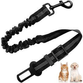 Reflective Dog Seat Belt Adjustable Seat Belt Nylon Strong Elastic Strap Hook Dog Belt Strong Carabiner Safety Belt for All Dog Breeds and Car Seats Trunk Black