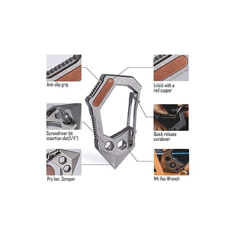 KeyUnity Titanium 7-in-1 Multitool Carabiner Keychain - Wrench, Screw Bit