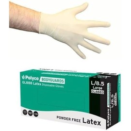 Bodyguard GL8881 Powder Free Disposable Latex Glove, S Size, White, Pack of 100