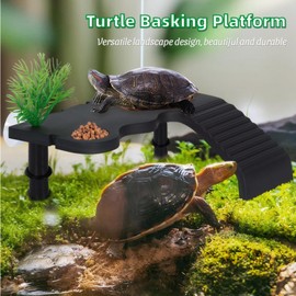 Koyea Turtle Basking Platform with Feeding Area – Reinforced Basking Platform for Aquatic Turtles with 2 Strong Suction Cups and Dual Support Base, Suitable for Small and Medium-Sized Turtles