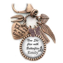 Now She Flies With Butterflies Memorial, Custom Name, Clip, Key Chain or Necklace, Sympathy, Bereavement, Remembrance Gift, Loss of Daughter or Granddaughter, Female Friend or Family Member, Sister