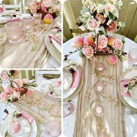 Xikesoft 10 Pack Beige Table Runner 120 Inch Cheesecloth Table Runner 10FT Rustic Boho Gauze Table Runner Long Cheese Cloth Table Runner Semi Sheer Runners for Wedding Bridal Baby Shower Party