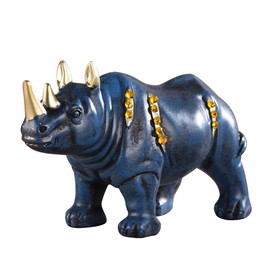 Resin Rhinoceros Statue Wildlife Rino Animal Figurine Collectible Gift Home Office Decor Blue TQZDPT12