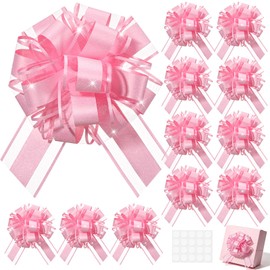12 PCS 6'' Shimmering Light Pink Gift Bows Large Bows for Gift Wrapping Ribbon, Big Pull Bows for Present Christmas Wedding Baskets Valentine Flower Holiday Decoration