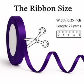 Purple Ribbon for Gift Wrapping Soft Blue Satin, 1/4 Inch, 25 Yards, Sheer Silk for Crafts, Hair, Balloons, Bows, Weddings, Birthdays, and DIY Sewing