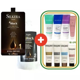 Silkera 실케라 피부에 묻지않는 진블랙 헤어칼라크림 1제(450ml)+2제(450ml)+ 플랑플랑/바이오메드 헤어제품 1개 [플랑플랑 리바이빙 컬 크림 60ml] Silkera Non-Staining Deep Black Hair Color Cream Set (Part 1: 450ml + Part 2: 450ml) + Flangflang/Biomed Hair Product (Flangflang Reviving Color Cream 60ml)