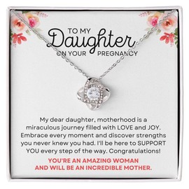 Daughter Pregnancy Necklace Silver Plated Love Knot Mahogany - My Dear Daughter Motherhood - Pregnant Expecting Mom Mother To Be Maternity