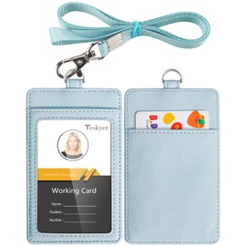 Teskyer ID Card Holder, Name Holder, Genuine Leather, Card Case, Vertical, Employee ID, Neck Strap, Hanging, Card Slot, Pass Case, Commuter Holder, Business Card Holder, Name Card Holder, Name Card