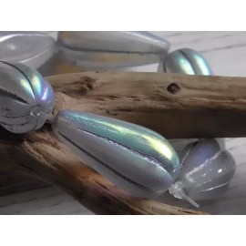Czech 2 - LG 24x12mm CZECH LT GRAY OPALINE AB SILVER WASH MELON DROP, TEARDROP BEADS