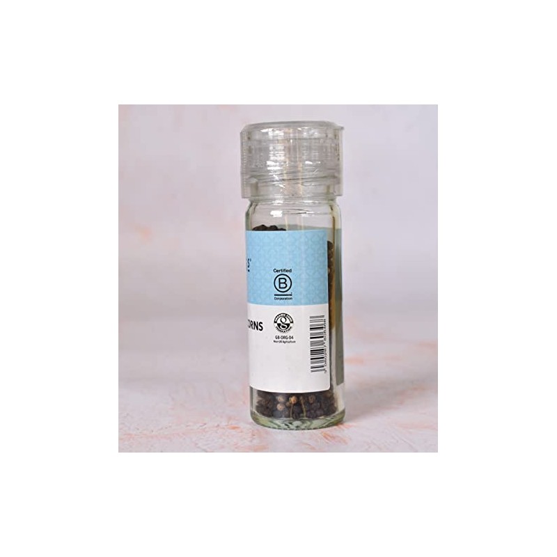 Steenbergs Organic Black Peppercorns 40g in a grinder