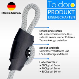 Toldoro Super Sharky Rope Clamp 6 mm Pack of 2 / Clamps for Attaching Ropes and Rope for Awning or Sailing Boats / Rope Clamp Made of Plastic for Quick Attachment