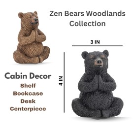 Yoga Bear Figurine Set Cabin Decor Meditating Zen Bear Nature Woodland Collection for Shelves 4 in x 3 in (Black&Brown)