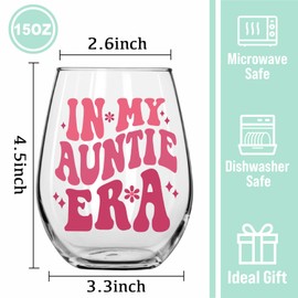 In My Auntie Era Wine Glass Birthday Christmas Gift for Aunt, Aunt Gifts from Niece, Nephew - Birthday Gifts for Auntie, New Aunts, Aunts To Be 15OZ Wine Glass
