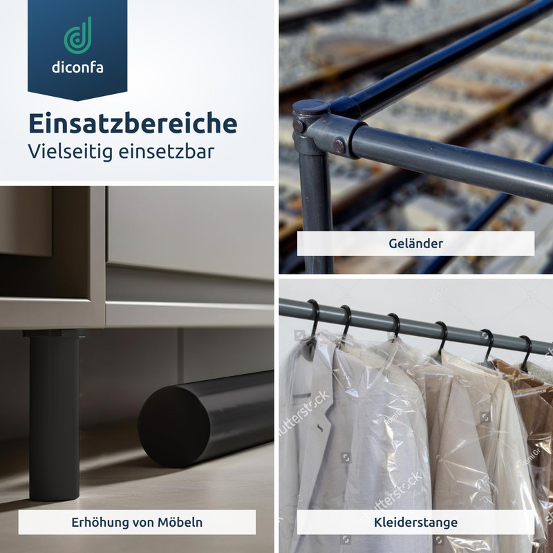 diconfa Hard PVC Round Bar Dark Grey to Size -