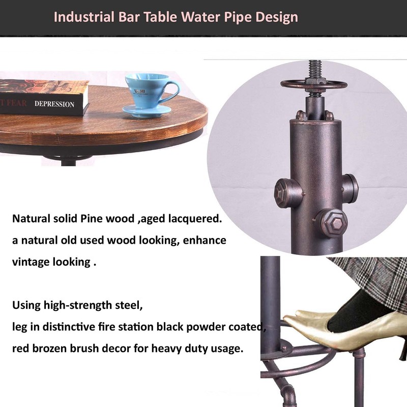 Topower Industrial Bar Table 31.5-41.3" Adjustable Pub Table Kitchen Dining