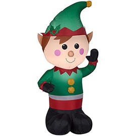 Christmas Inflatable LED Lighted Waving Elf Decoration by Gemmy