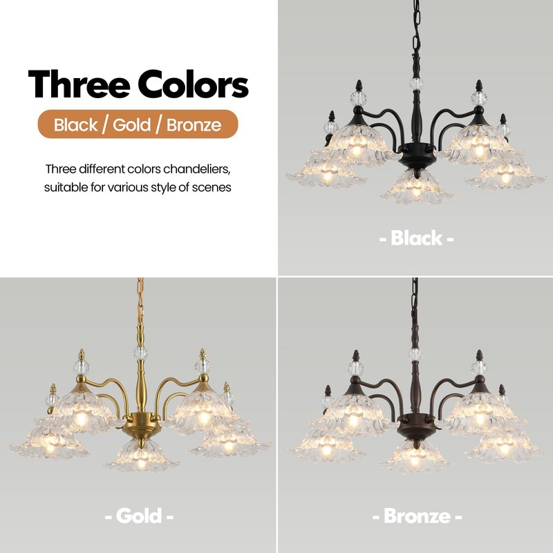 Sicddde Dining Chandelier Over Table 5 Light Brown Vintage Glass