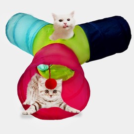 Deofun Cat Tunnel Tube Toys，Tunnels for Indoor Cats, 3 Way Colorful Collapsible Interactive Toy with Balls for Rabbits, Kittens, Ferrets, Puppy
