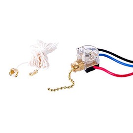 Gardner Bender GSW-39 Electrical Three-Speed Pull Chain Switch, DP3T, OFF-ON(A)-ON(B)-ON(A+B), 6 A/125V AC, 6 inch Wire Terminal,Brass