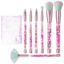Makeup Brushes Set Glitter Unicorn Foundation Sparkles Cute Fan Powder Blush Lip Highlight Eye shadow Eyebrow Makeup Brush Set with Beautiful Liquid for Girls Teen Gift Present (green brush)