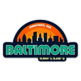 Squiddy Baltimore Maryland City Skyline - Vinyl Sticker Decal for Phone, Laptop, Water Bottle (3" Wide)