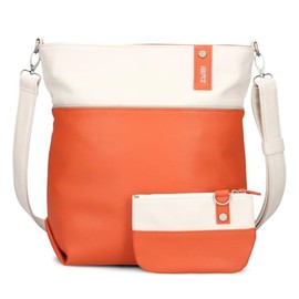 Zwei Jana J12 Women's Crossbody Bag 9 L Handbag Bi-Colour Canvas Style Matching Cosmetic Bag Extra Shoulder Strap & Lanyard, Shoulder Bag DIN A4 Suitable, Papaya