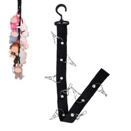 1pcs Animal Storage Chain, Plush Toy Hanging Display Strap with 8 Metal Clips Wall & Over Door Organizer Holder for 5.9-6.69in or Hats Scarf Nursery Playroom Decor (Black)