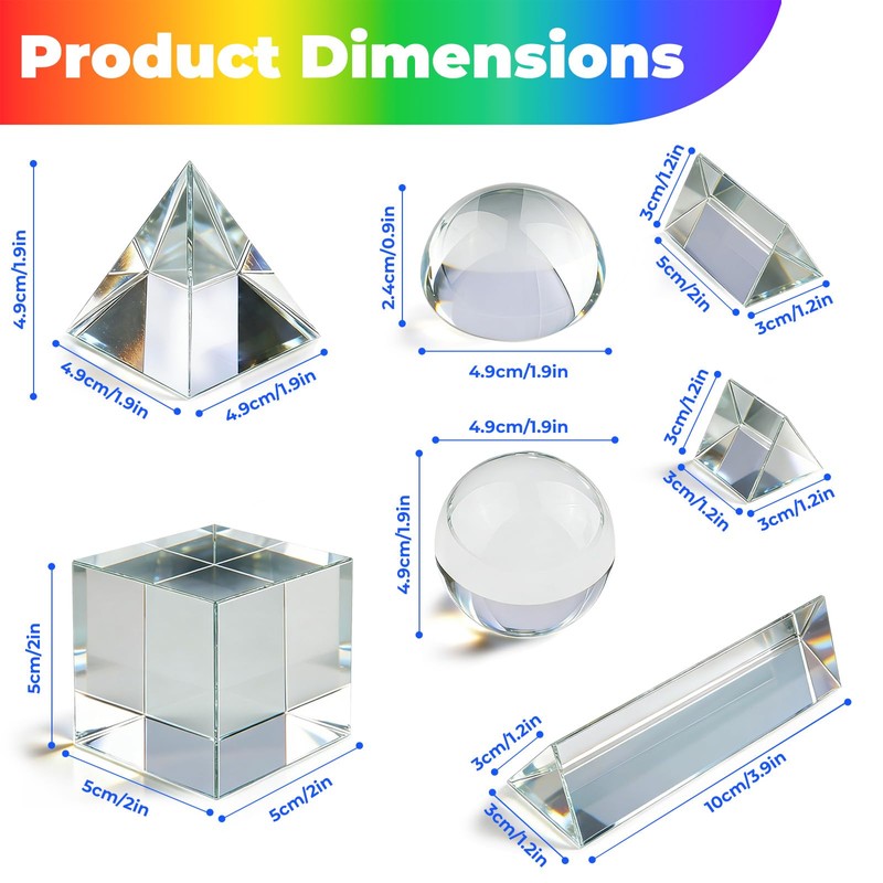 7 Pack K9 Optical Crystal Photography Prism Set, Include 1-4in