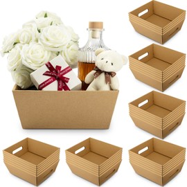 Fainne 34 Pcs Basket for Gift Empty Bulk, 8 x 6 Inch Basket Sturdy Cardboard Trays with Handles, Small Market Tray for Christmas, Wedding, Thanksgiving, Holiday, Birthday Party Decoration