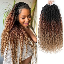 QIDESHENG 18" Goddess Locs Crochet Hair Extensions - 8 Packs Pre-Looped Faux Locs with Curls, Boho Braided Synthetic Hair for Black Women (1B/30/27, 18inch)