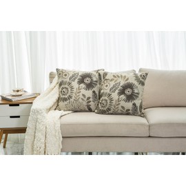 Mika Home Pack of 2 Decorative Throw Pillows Cases Cushion Cover for Sofa Couch Bed,Sunflower Pattern,20x20 Inches,Grey Cream