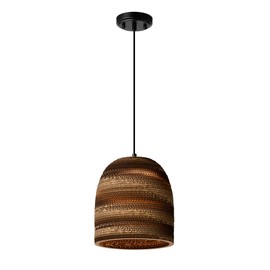 Edvivi Nordic Pendant Light, Modern Black Hanging Light Fixture with Brown Origami Paper Shade, Adjustable Height Hanging Lamp for Bedroom, Kitchen, Living Room, Dining Table