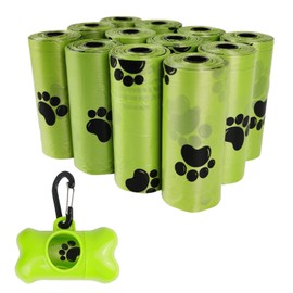 Dog Poop Bags Pet Waste Bag with Dispenser and Leash Clip Green 180 Bags 12 Rolls V12