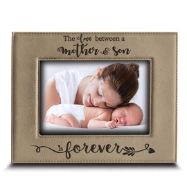 BELLA BUSTA- The Love Between a Mother and Son is Forever from Daughter- Mom Gifts Engraved Leather Picture Frame (4" x 6" Horizontal(Mother & Son))