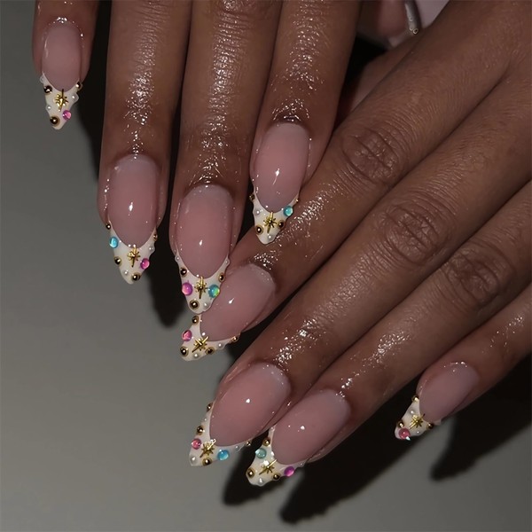 BABALAL Press on Nails Medium Almond Fake Nails White French