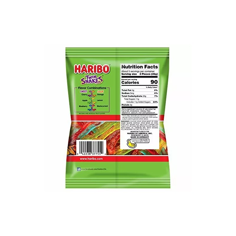 Haribo of America Twin Snakes Gummi Candy Sweet & Sour