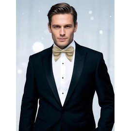 Mantieqingway Champagne Bow Ties for Men Clip on Oversize Bow Tie Pre Tied Adjustable for Wedding Graduation Dinner