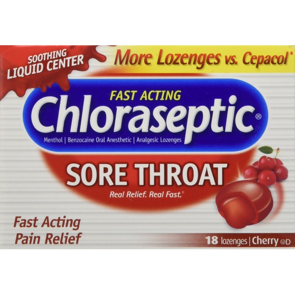 Chloraseptic Sore Throat Lozenges, Cherry, 18 ct