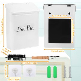 Yallmie Magnetic Lint Bin For Laundry Room, Dry Lint Holder Dryer Metal Magnetic Lint Box Container, Dryer Sheet Holder With Brush 7.4X3.6X10.5 Inch Laundry Room Organization And Storage (White-01)
