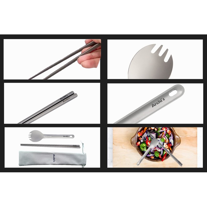 Archi's Titanium Square Chopsticks + Sparking Spoon Set, Plate, Bowl,