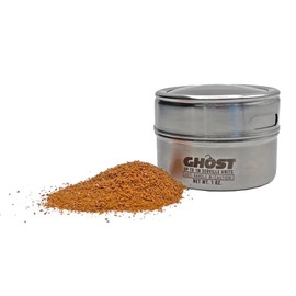 Ghost Pepper Powder - 1 oz. - Add Fiery Flavor to Cooking or Hot Sauce. Magnetic Tin with Pouring Ports. Use magnet to store up high away from children.