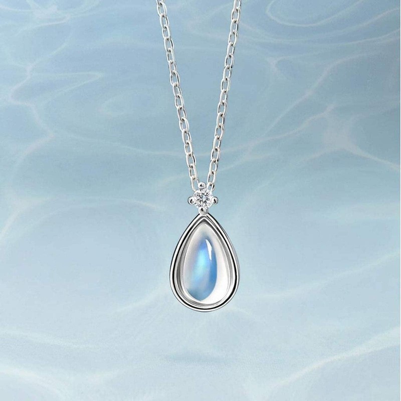 DDMX Necklace and Pendant Moonstone Necklace Sterling Silver Clavicle Chain