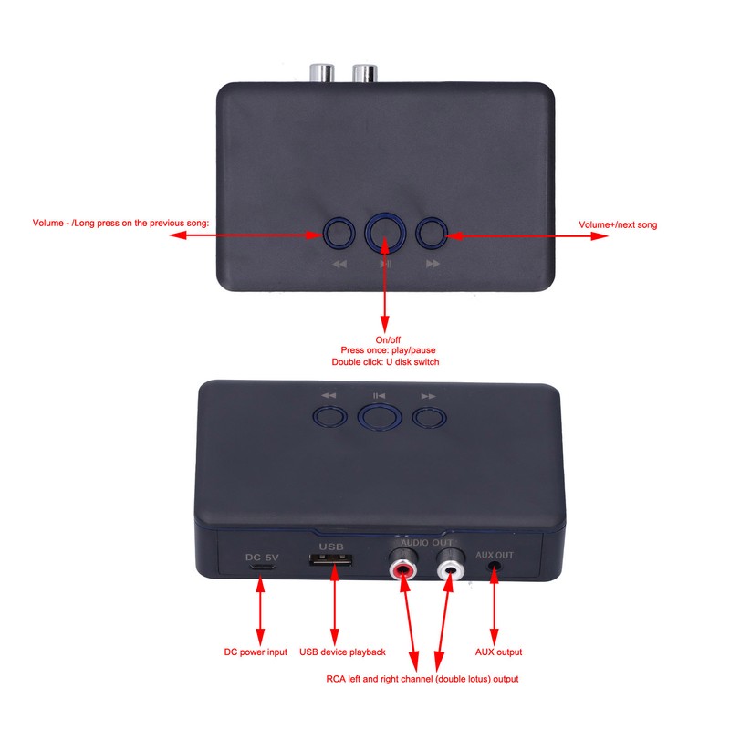 Bluetooth 5.0 Audio Receiver Wireless Music Player with USB Charging