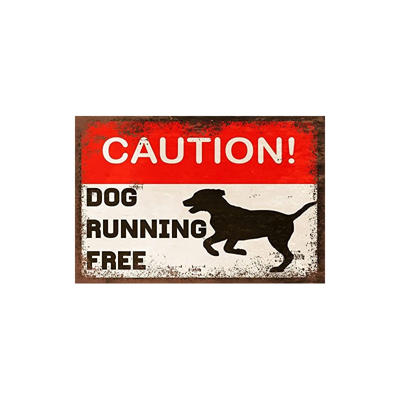 RIFOSA 6"x8" Dog Running Free Warning Retro Metal Sign Gate