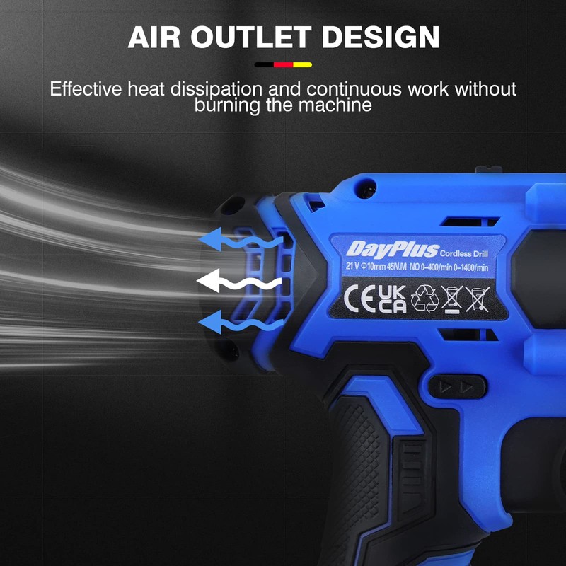 Cordless Power Drill Set, 21V Electric Drill with 2 Battery