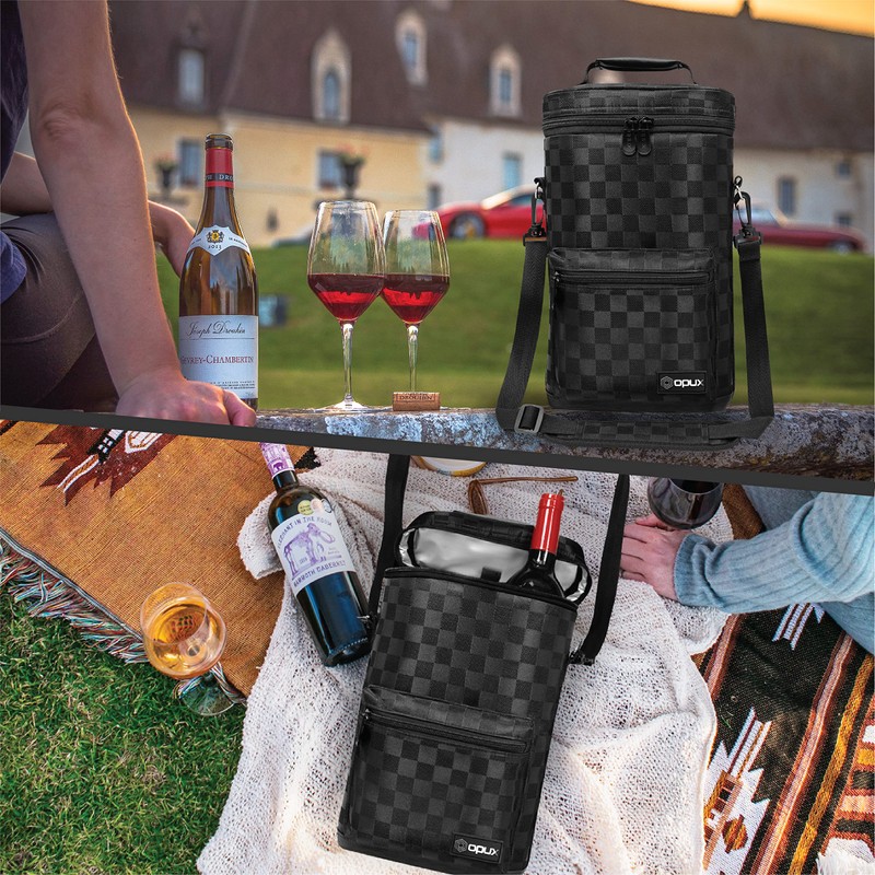 OPUX Insulated 2 Bottle Wine Bag Tote Leakproof Carrier Cooler
